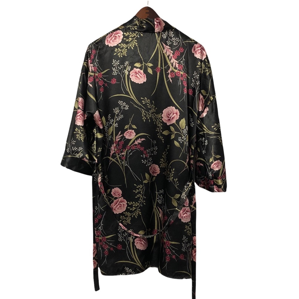 Vintage Colesce Couture Lingerie Robe Womens Size M Satin Roses Waist Tie Kimono - Picture 3 of 7